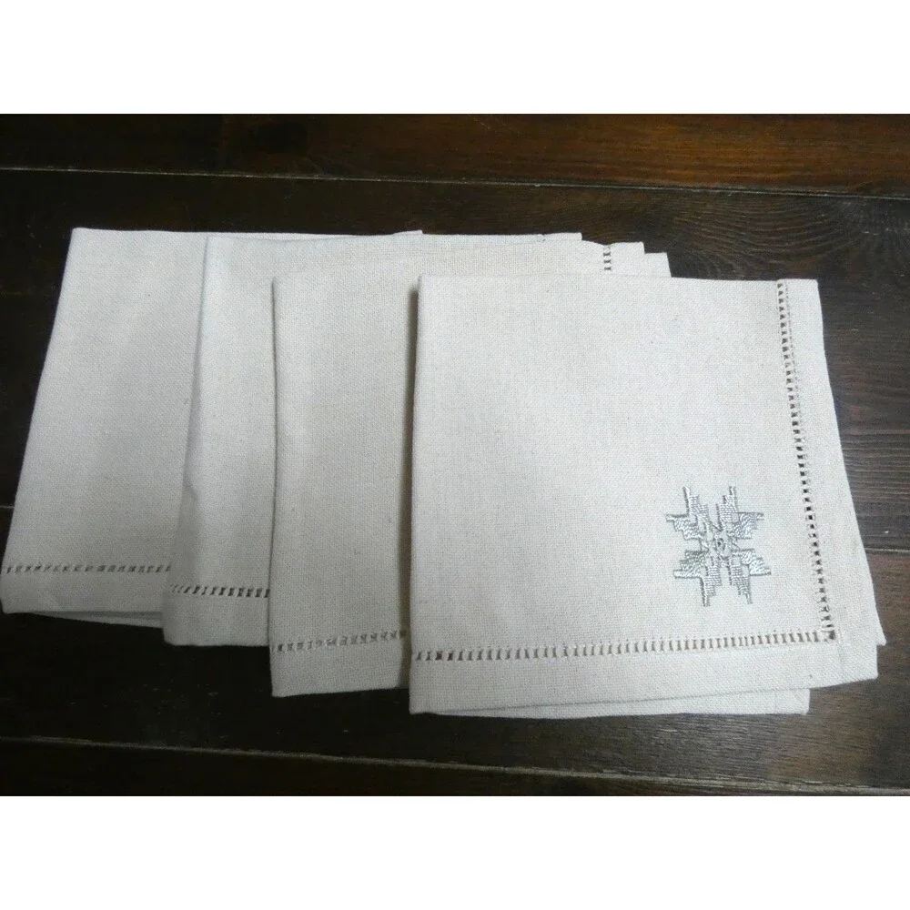 Unbranded Set of 4 Let It Snow Snowflake Embroidered Linen Napkins 14.5